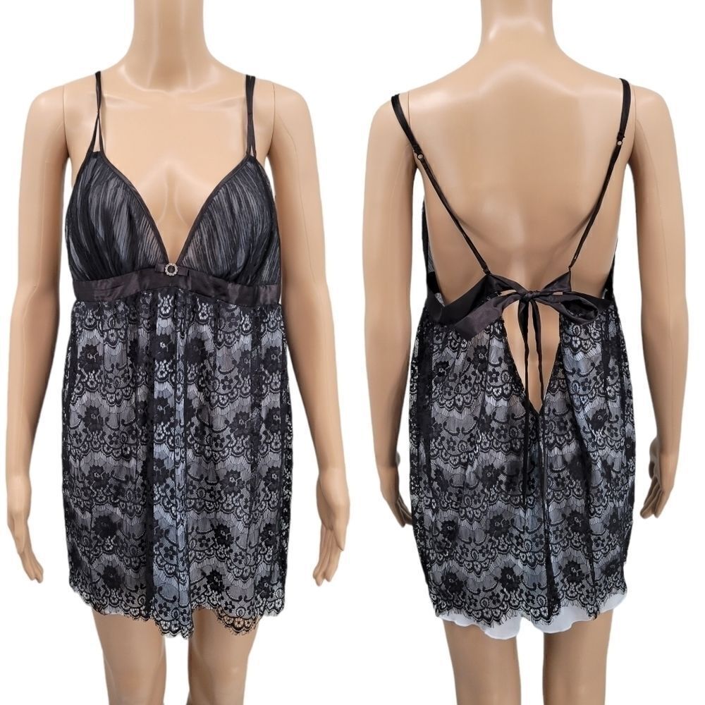 SEDUCTIVEWEAR by Cinema Black Lace over pale blue Chemise Negligee